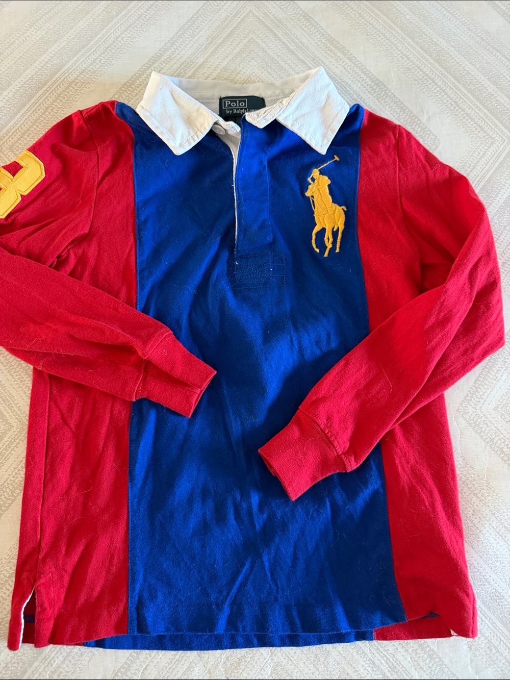Polo Ralph Lauren Boys Size 6 Rugby Shirt Red Blue White Yellow Pony Logo